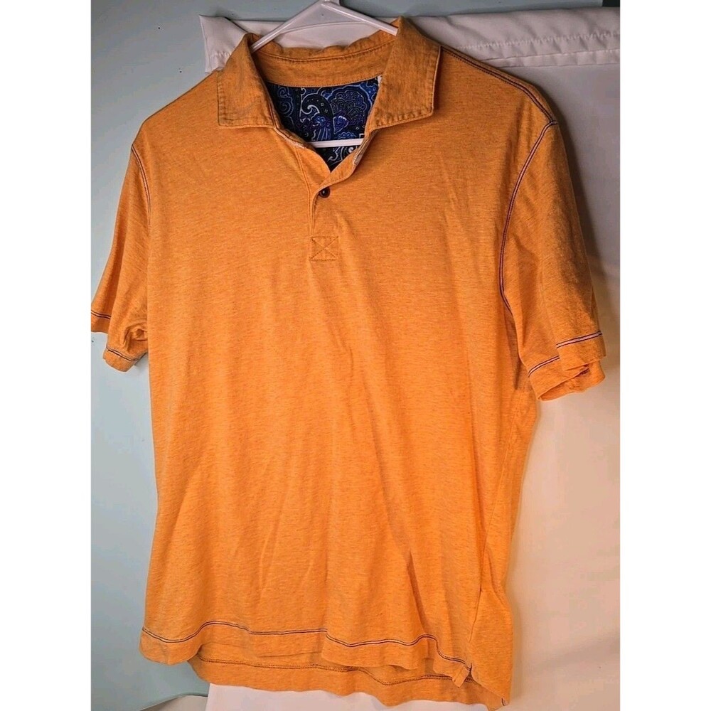 Robert Graham Polo Shirt Men's M Golf Paisley Peach Orange Contrast Stitch Blend